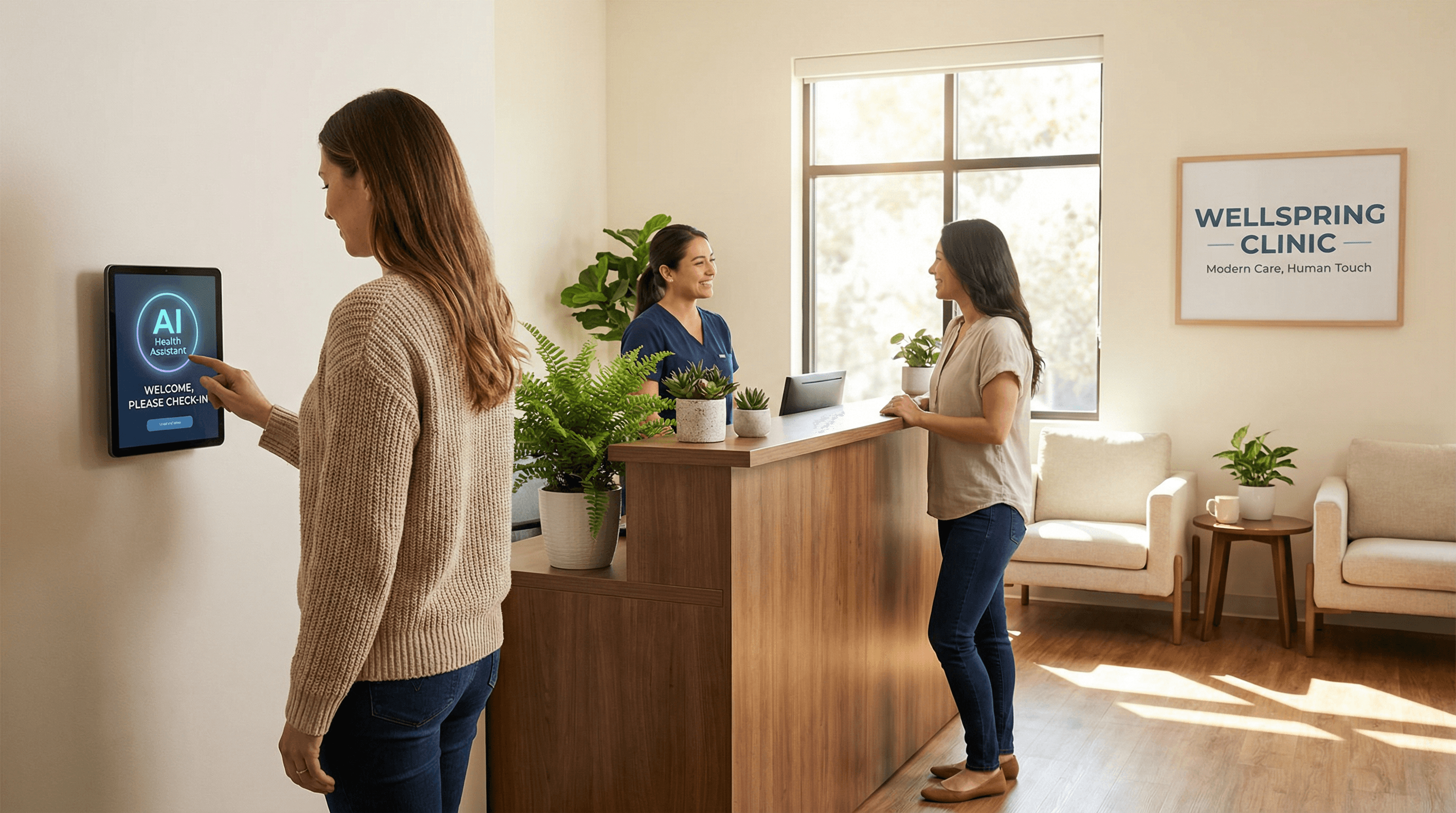 Small clinic reception using AI agent for patient scheduling